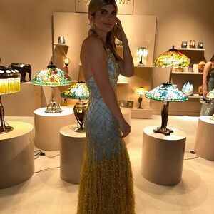 Ozgur Masur Halter Neck Fringe Beaded Gown